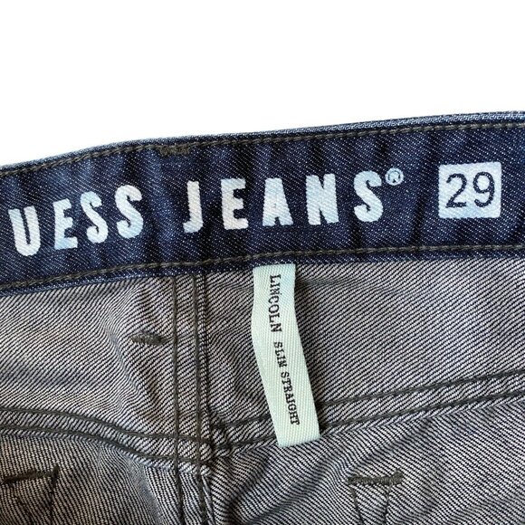 Guess Jeans Lincoln Slim Straight Mens 29x33 Dark Wash Whiskered Mid Rise - Picture 6 of 8